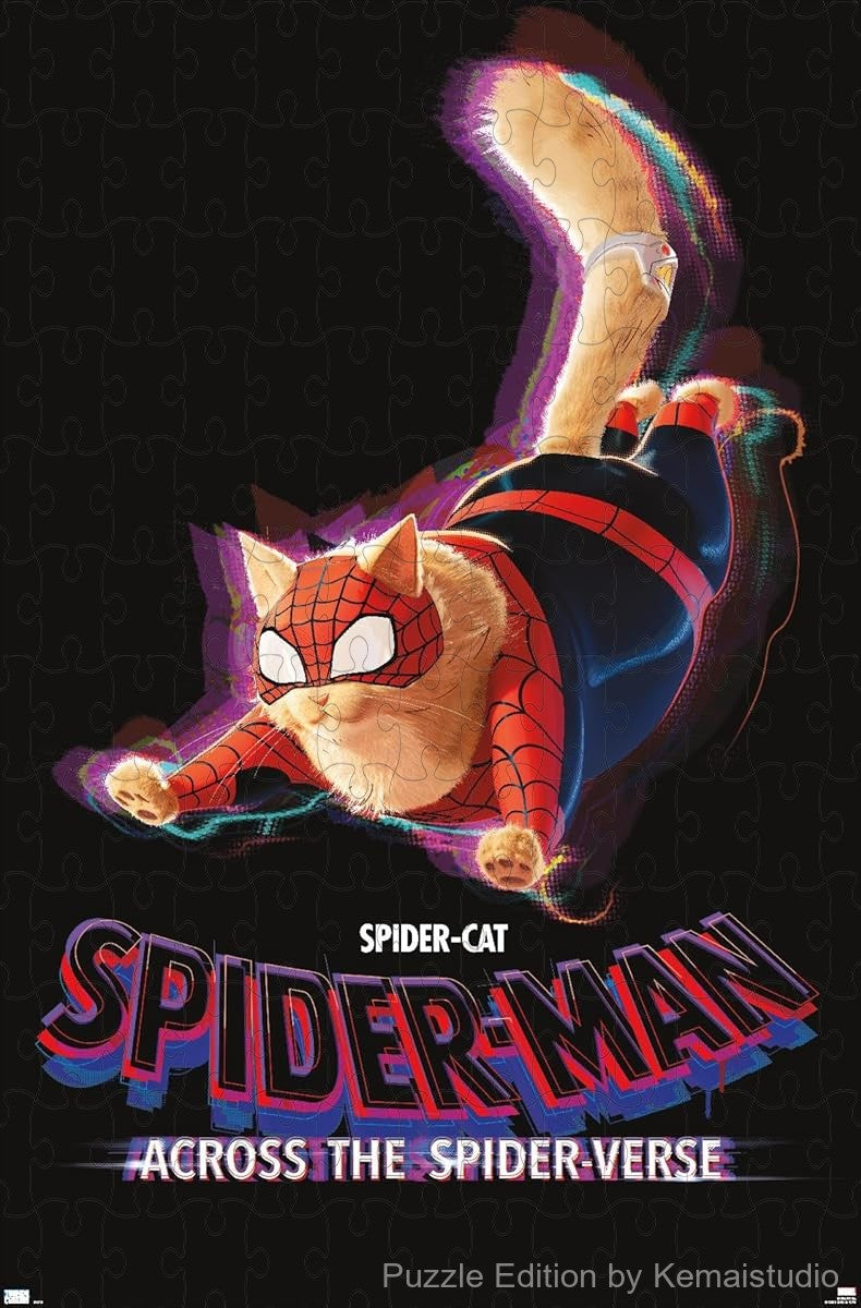 500-piece wooden jigsaw puzzle featuring Spider-Cat from Spider-Man: Across The Spider-Verse.