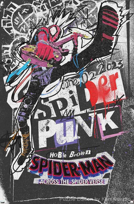 1000-piece wooden jigsaw puzzle featuring Spider-Punk from Spider-Man: Across The Spider-Verse.