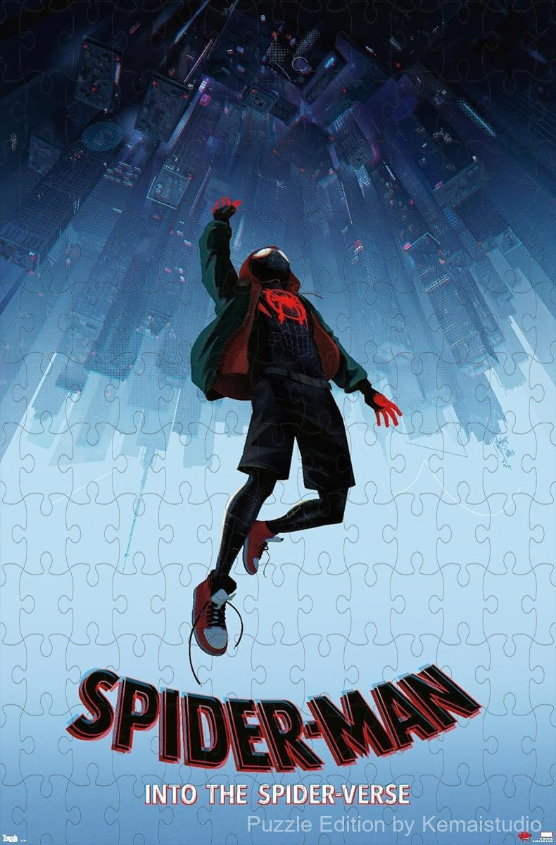 Marvel Spider-Man - Into The Spider-Verse - Falling 1000-piece wooden jigsaw puzzle for fans and collectors.