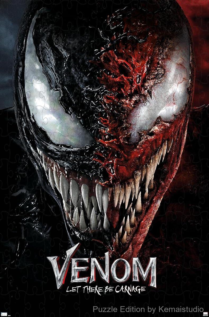 Venom and Carnage face off in a striking split-face design full of power and chaos