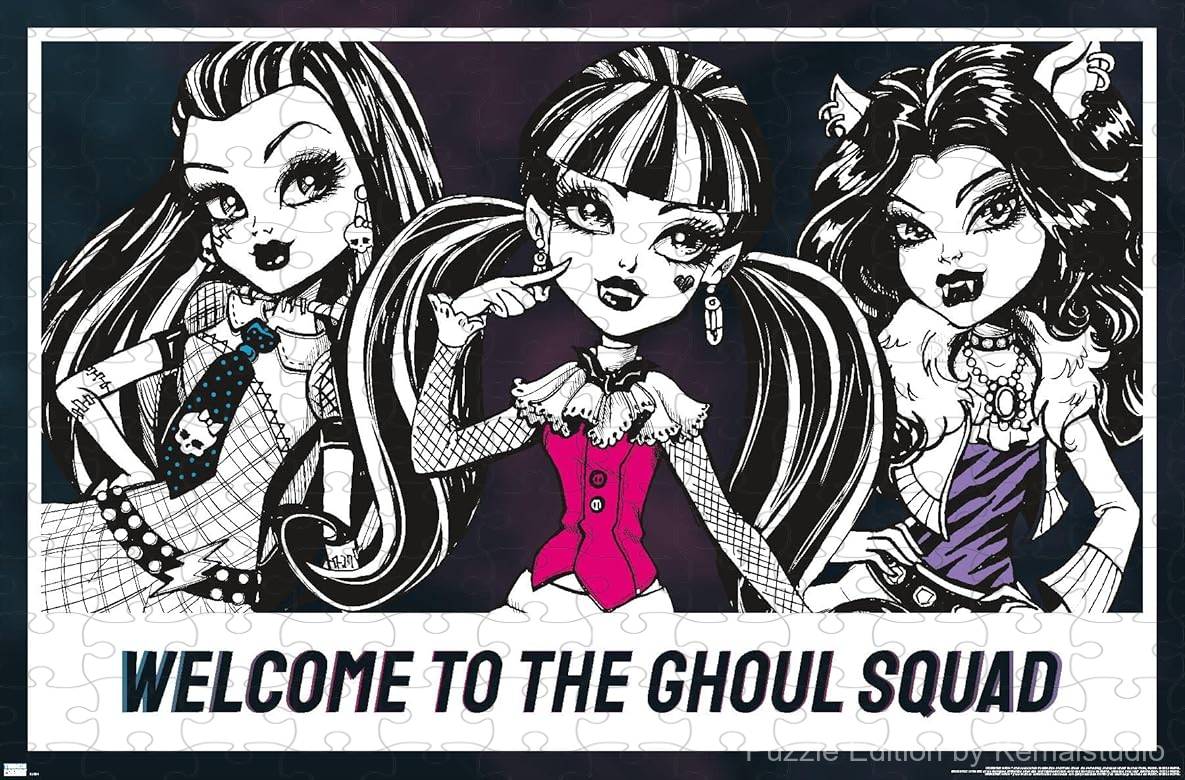 500-piece wooden jigsaw puzzle featuring the Ghoul Squad from Monster High.