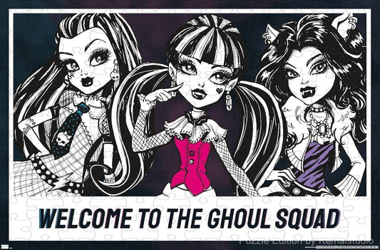 500-piece wooden jigsaw puzzle featuring the Ghoul Squad from Monster High.