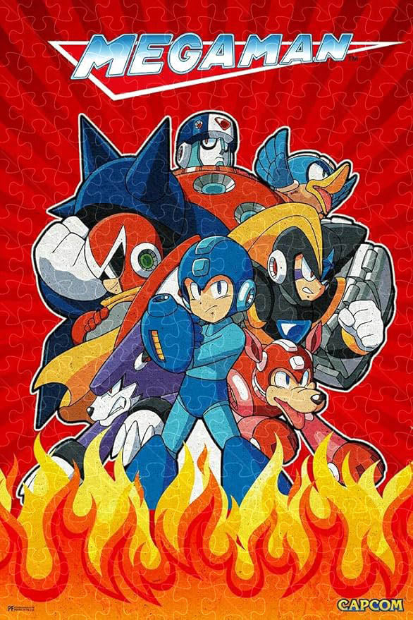 1000-piece wooden puzzle featuring Mega Man anime video game poster