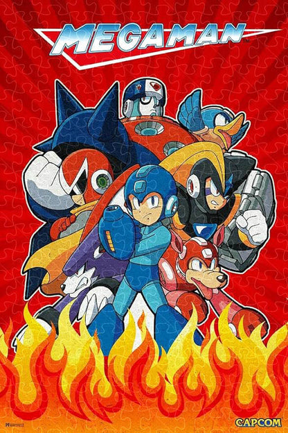1000-piece wooden puzzle featuring Mega Man anime video game poster