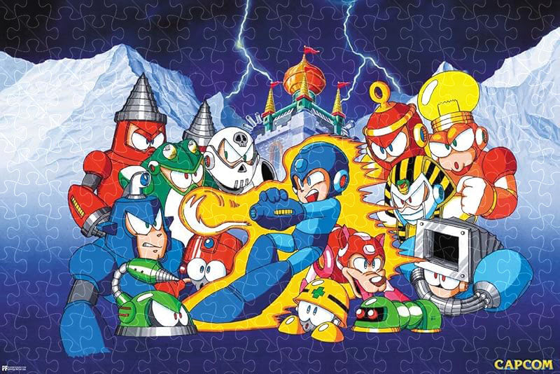 1000-piece wooden puzzle showcasing Mega Man bosses video game art