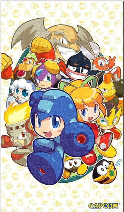 Wooden 1000-piece puzzle with Mega Man chibi art video game poster