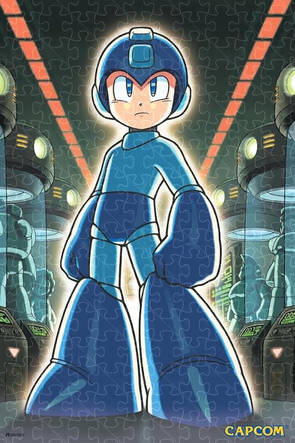 500-piece adult jigsaw puzzle showcasing Mega Man key art poster