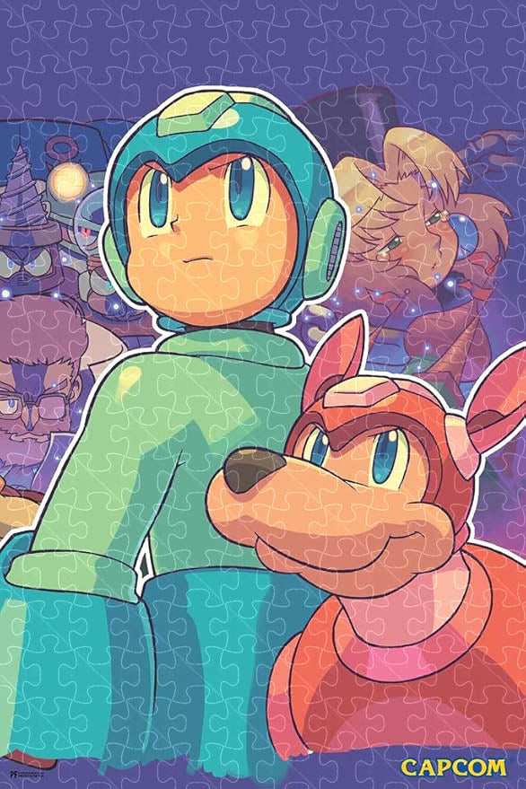 Wooden 1000-piece puzzle of Mega Man Rush Dog video game poster