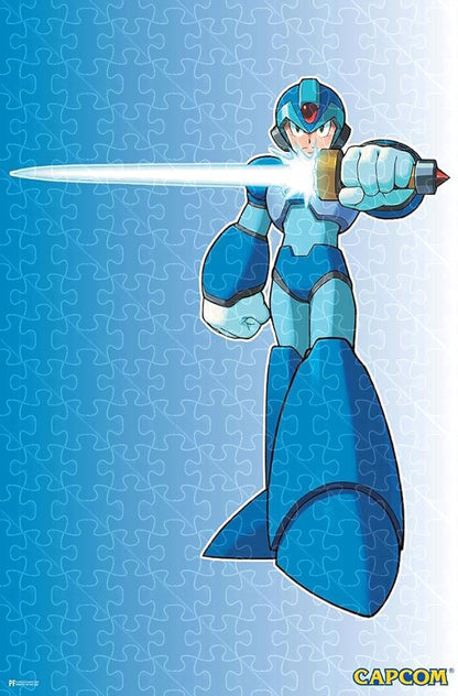Wooden 1000-piece puzzle showing Mega Man Sword Art video game scenes
