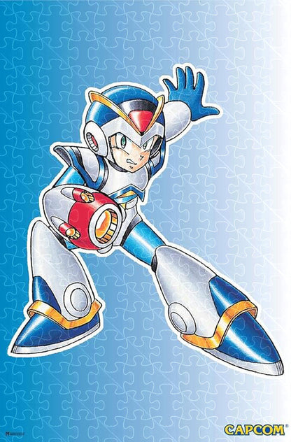 1000-piece wooden puzzle featuring Mega Man X armor video game poster