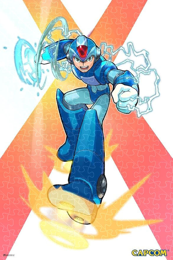 1000-piece wooden puzzle featuring Mega Man X power video game poster