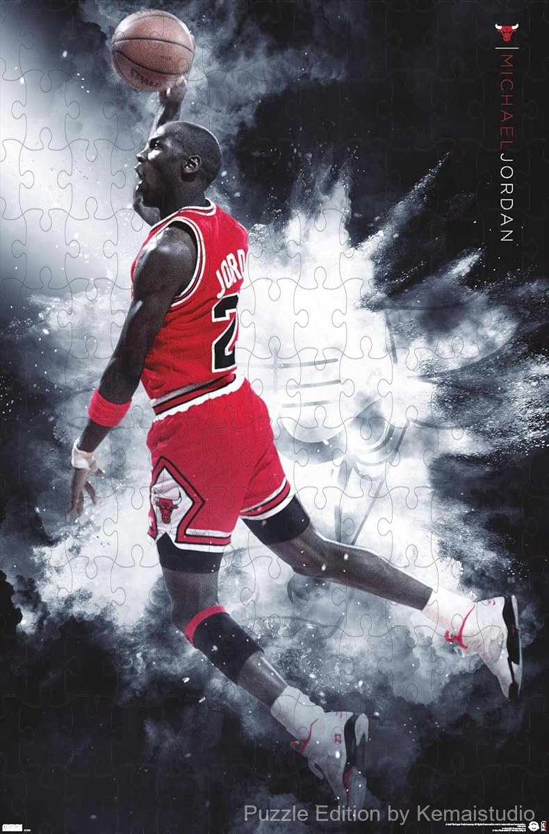 300-piece wooden jigsaw puzzle featuring Michael Jordan in action with a burst of energy.