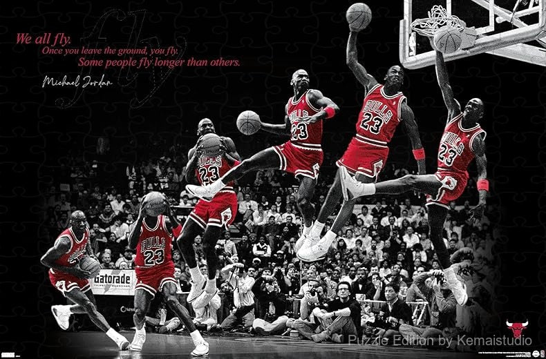 500-piece wooden jigsaw puzzle featuring Michael Jordan in his iconic Fly pose.
