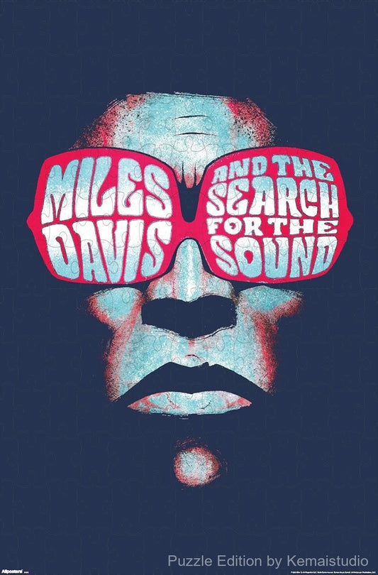 A stylized portrait puzzle of Miles Davis with expressive line art, ideal for music and illustration fans