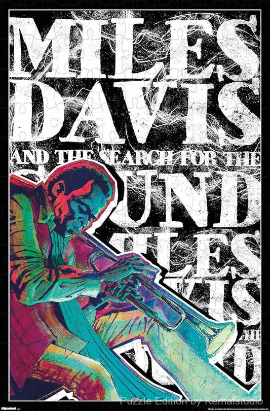 A bold illustrated puzzle of Miles Davis playing trumpet, perfect for music lovers and art collectors