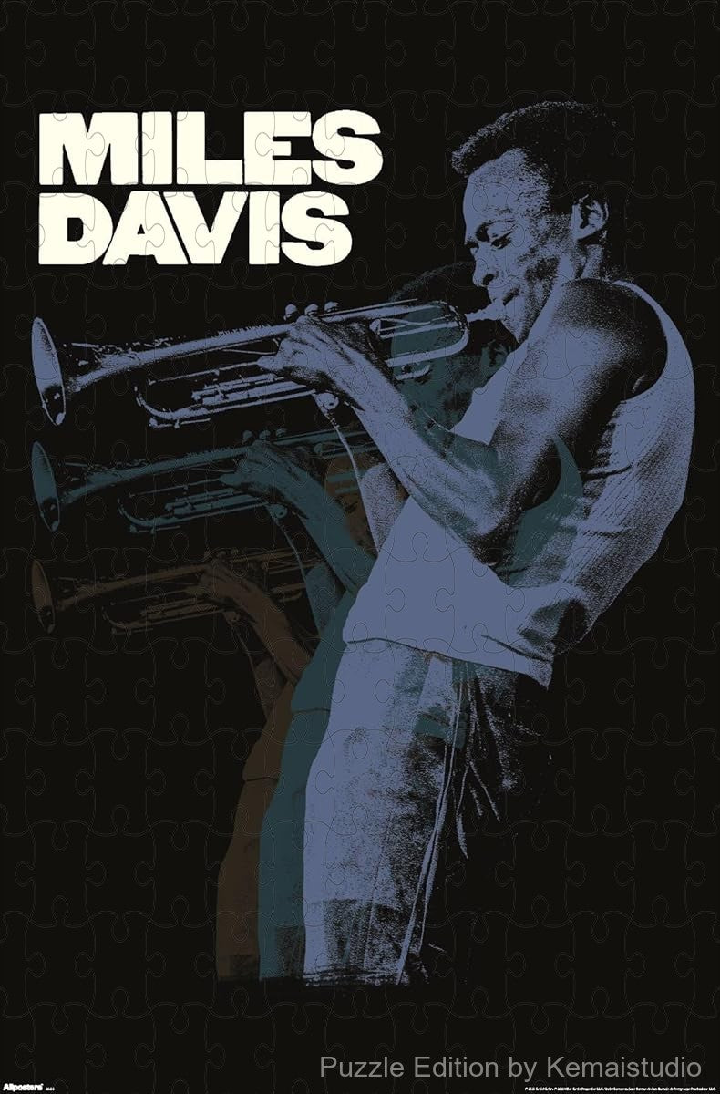 A minimalist and rhythmic puzzle of Miles Davis in a repeat-style motif, perfect for modern decor