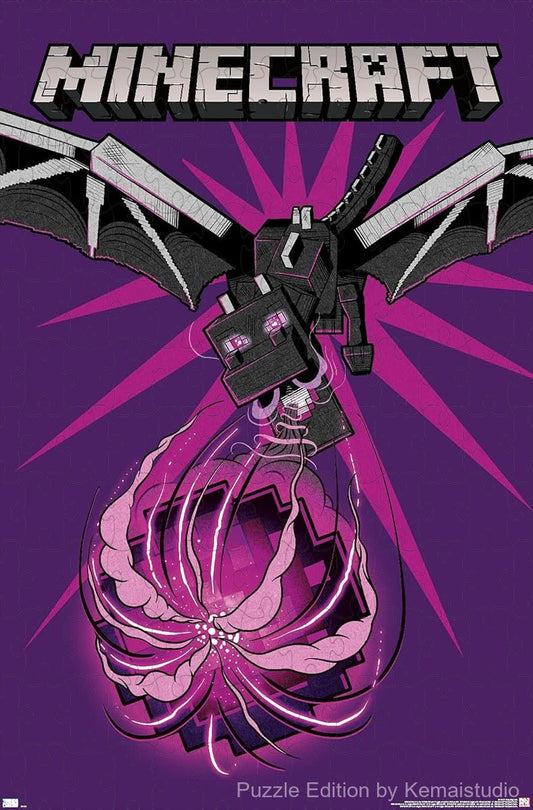 In this scene, a powerful dragon soars over Minecraft's blocky world