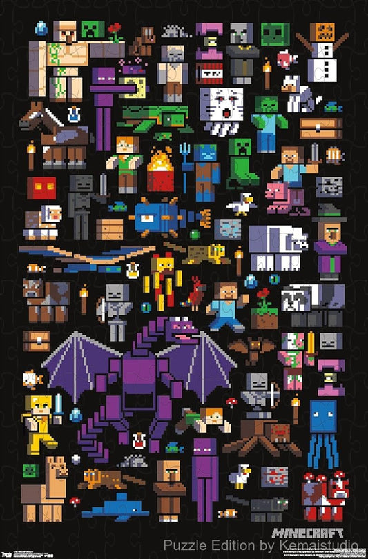 300-piece wooden puzzle featuring Minecraft Mobbery characters, perfect for kids and gamers.