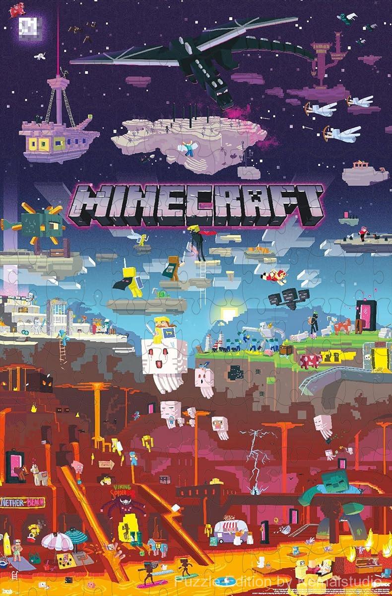 Minecraft World Beyond 300-piece wooden puzzle, perfect for young players and puzzle fans.