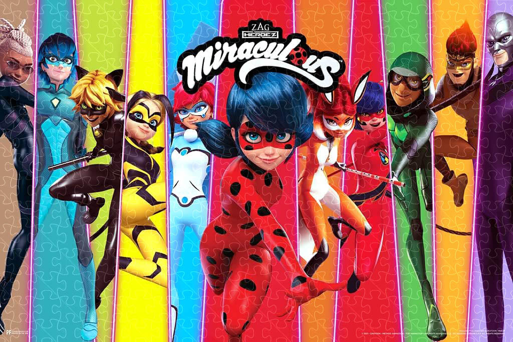 Miraculous Ladybug and Cat Noir cartoon TV series poster, wooden puzzle for adults