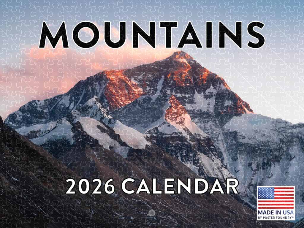 Mountain 2026 calendar poster wooden puzzle, American made, adult puzzle