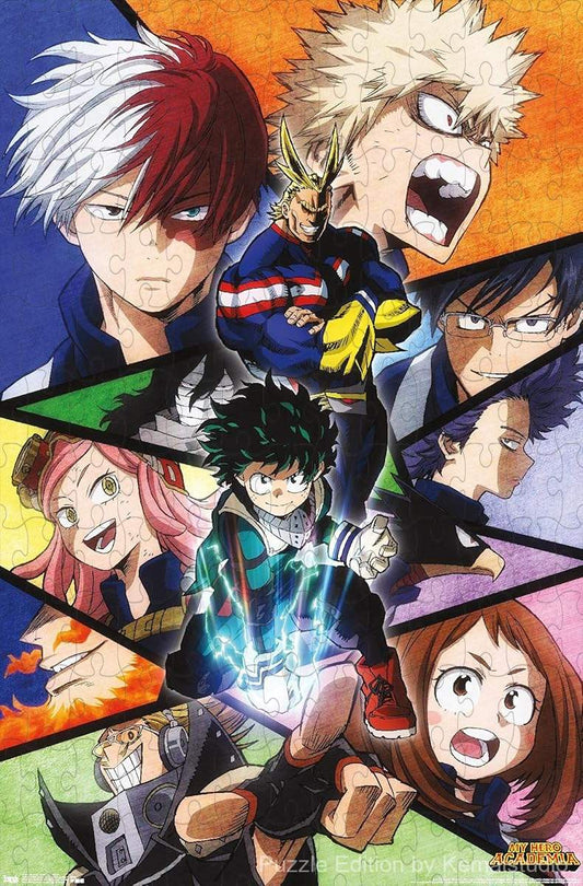 500-piece wooden jigsaw puzzle featuring iconic faces from My Hero Academia.
