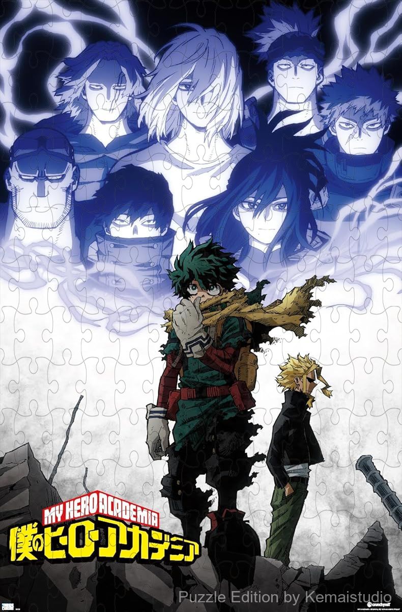 Wooden puzzle featuring the key art from My Hero Academia Season 6, showcasing intense action scenes