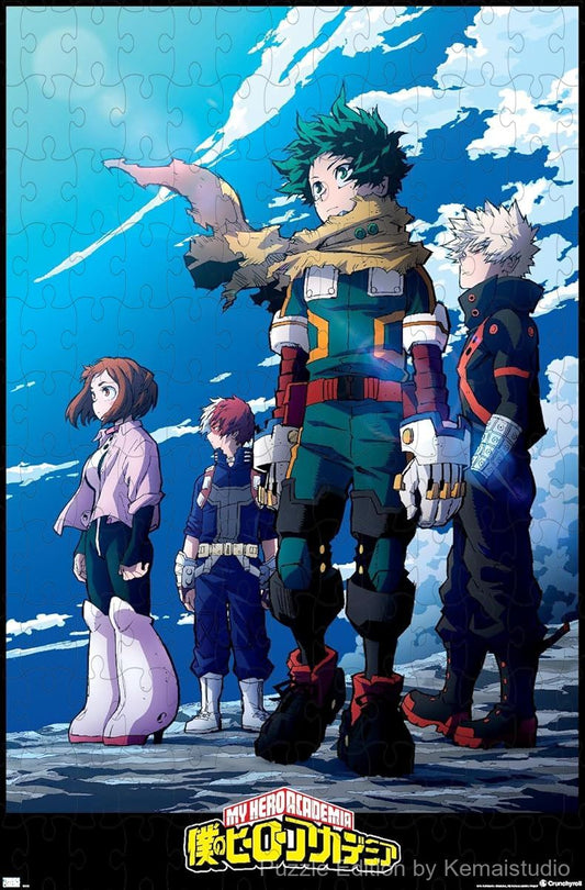 Wooden puzzle featuring the main characters from My Hero Academia Season 7, with dynamic and vibrant artwork