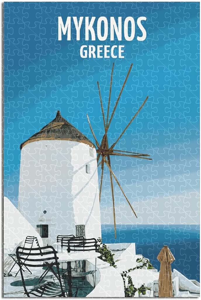 Mykonos, Greece, 1000-piece wooden puzzle showcasing the charm of its whitewashed houses and vibrant nightlife.