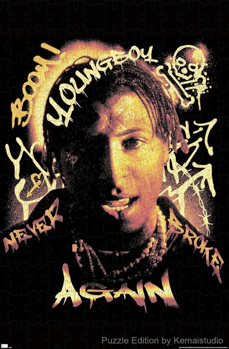 A bold graffiti style puzzle featuring NBA Youngboy artwork, great for music room decor