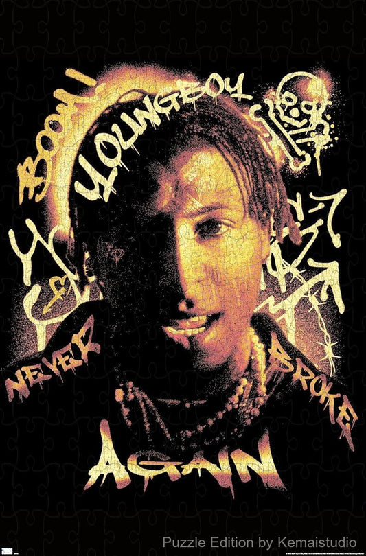A bold graffiti style puzzle featuring NBA Youngboy artwork, great for music room decor