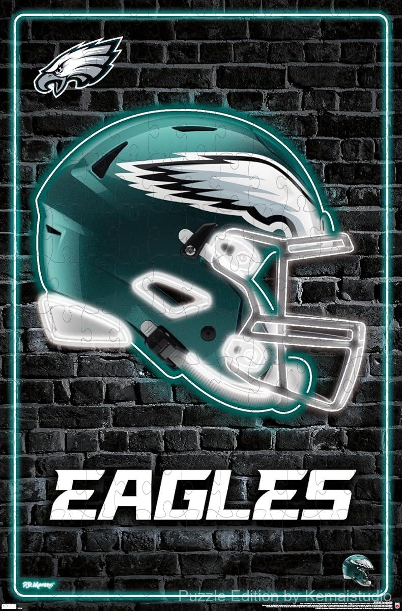 500-piece wooden puzzle of the Philadelphia Eagles Neon Helmet 23, a must-have for NFL fans.