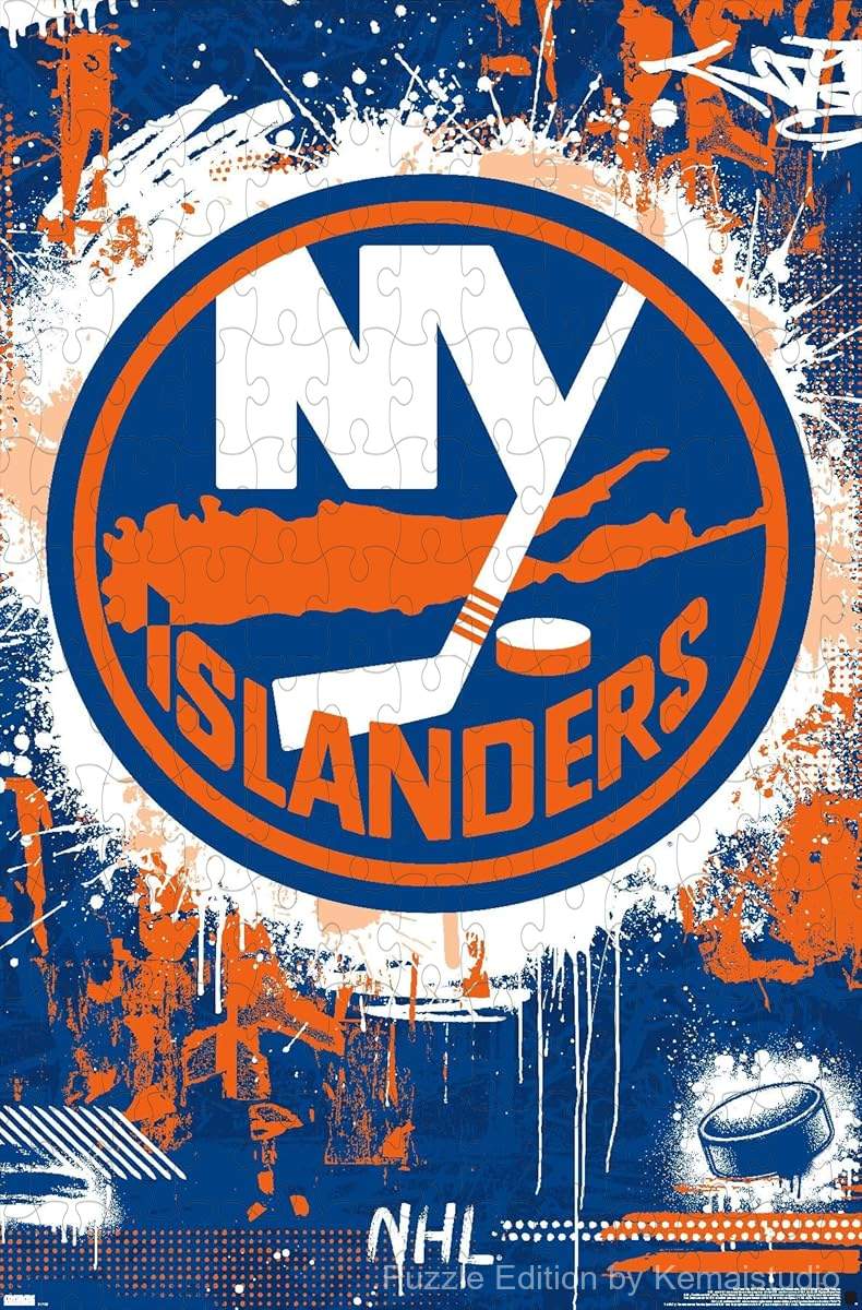 A bold and vibrant New York Islanders logo with maximalist details