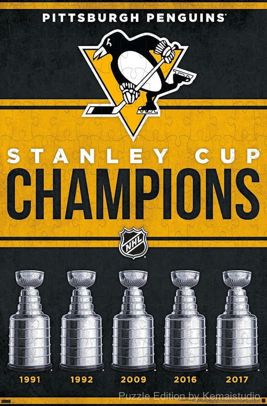 Pittsburgh Penguins 2023 Championship logo in a dynamic puzzle for fans
