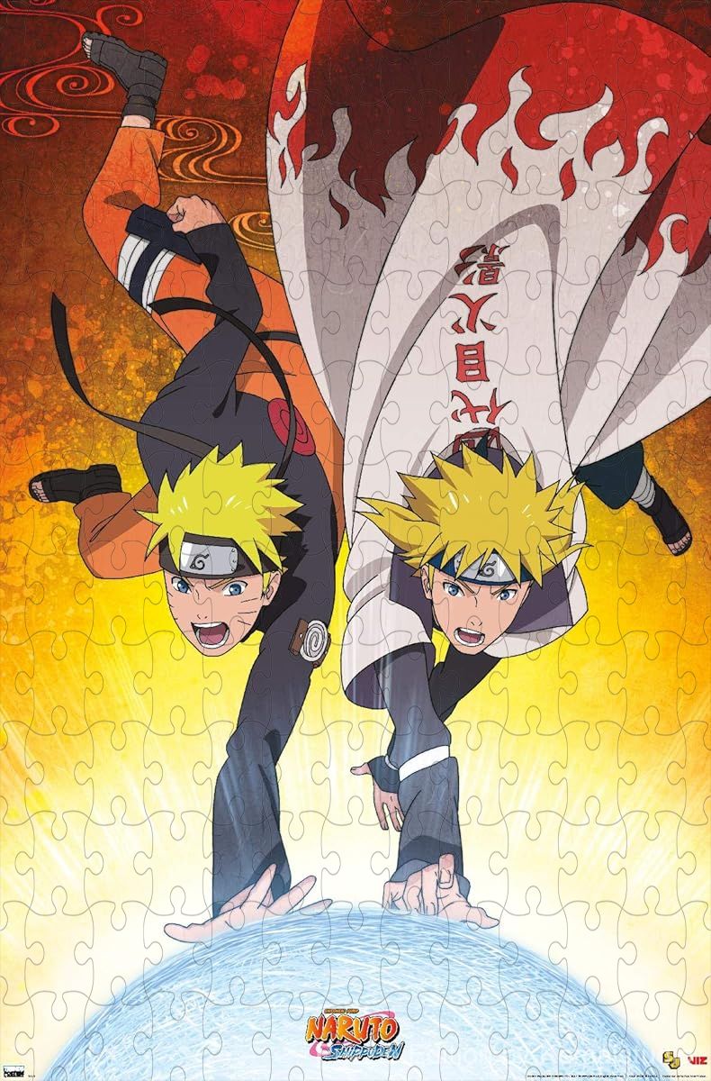 Wooden puzzle featuring Naruto and Sasuke as a dynamic duo, with intense action scenes