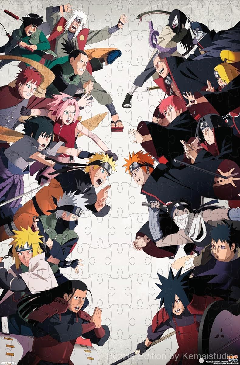 Wooden puzzle featuring the intense face-off between Naruto and Sasuke, with vivid action scenes