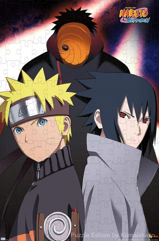 Wooden puzzle featuring Naruto, Sasuke, and Sakura, with a vibrant and dynamic trio design