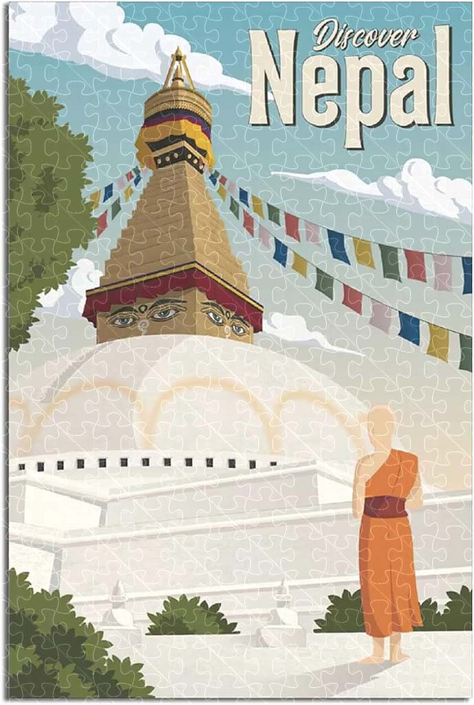 Nepal vintage national park poster jigsaw puzzle for adults, 1000-piece wooden puzzle showcasing the stunning Himalayan landscapes.