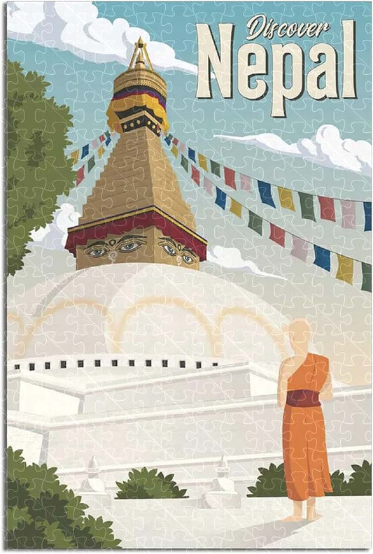 Nepal vintage national park poster jigsaw puzzle for adults, 1000-piece wooden puzzle showcasing the stunning Himalayan landscapes.
