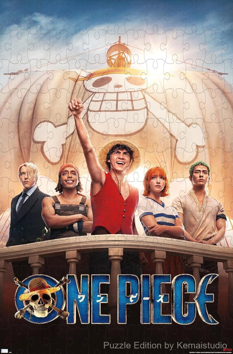 Live-action One Piece series poster transformed into a challenging wooden puzzle