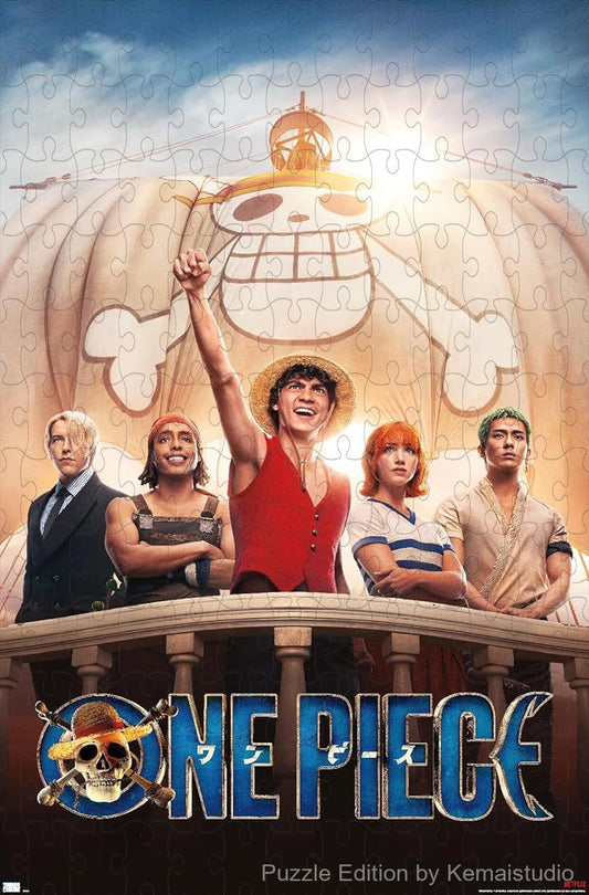 Live-action One Piece series poster transformed into a challenging wooden puzzle
