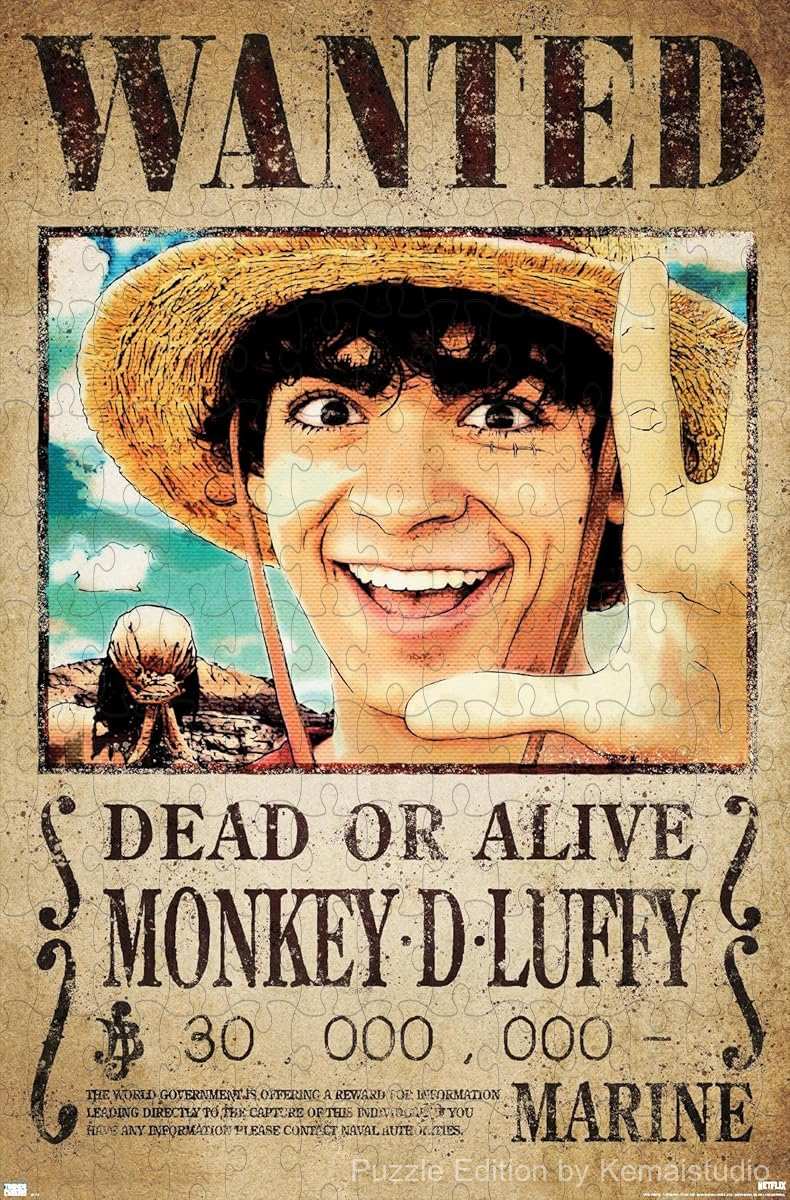 Luffy's iconic wanted poster from One Piece in bold, vivid colors