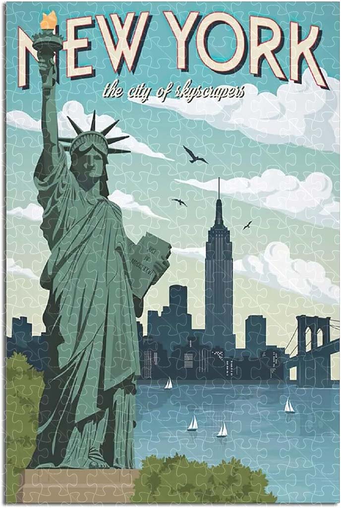 New York vintage national park poster jigsaw puzzle for adults, 1000-piece wooden puzzle featuring New York’s natural wonders.