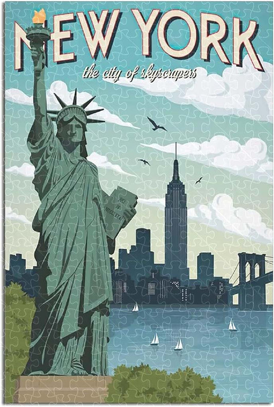 New York vintage national park poster jigsaw puzzle for adults, 1000-piece wooden puzzle featuring New York’s natural wonders.