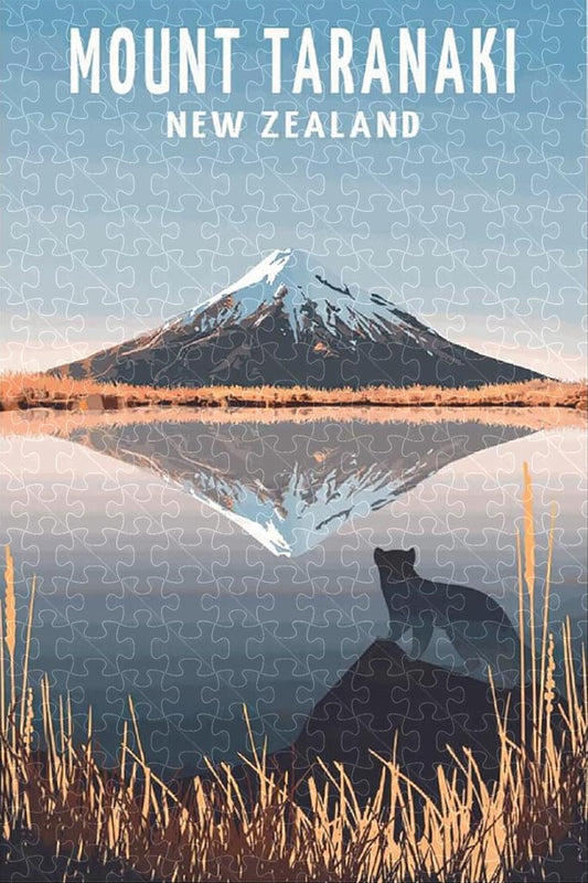 New Zealand Mount Taranaki vintage travel poster jigsaw puzzle for adults, 1000-piece wooden puzzle of the stunning Taranaki volcano.