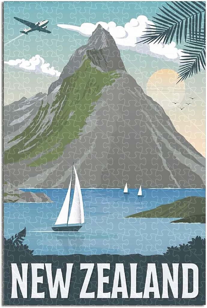 New Zealand vintage national park poster jigsaw puzzle for adults, 1000-piece wooden puzzle of New Zealand’s pristine nature.