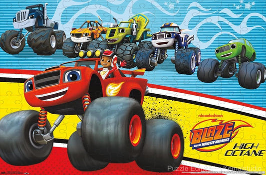 Blaze speeds along the track with friends in a vibrant, educational puzzle scene