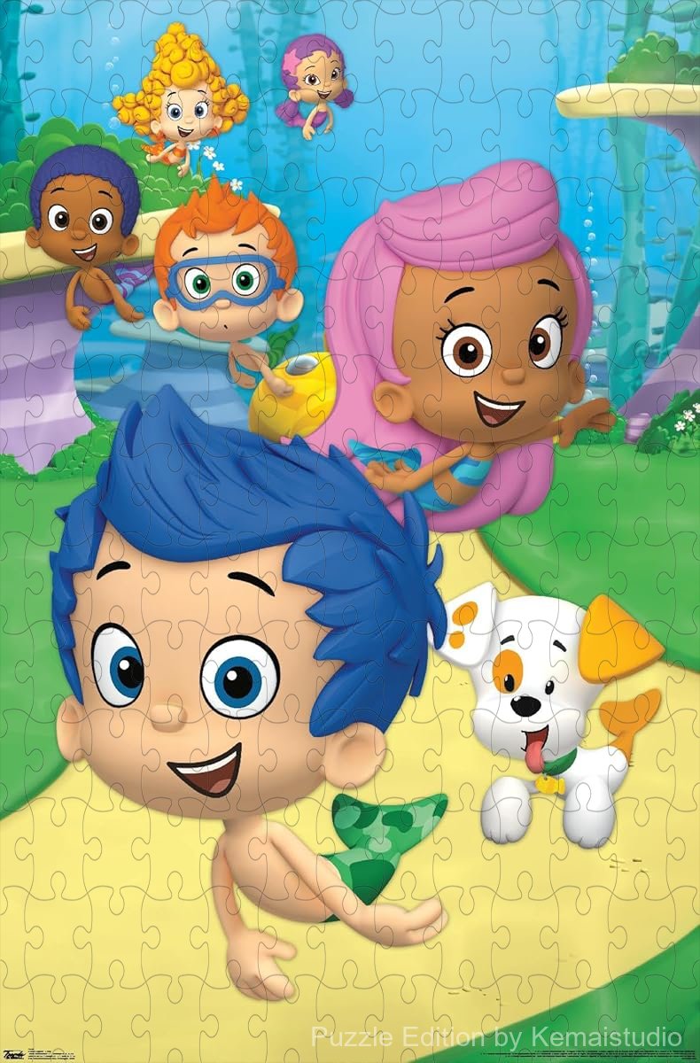 300-piece wooden jigsaw puzzle featuring the Bubble Guppies group.