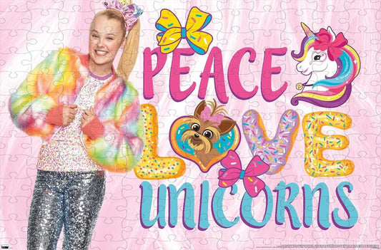 Fun and vibrant puzzle of JoJo Siwa with peace, love, and unicorns¡ªperfect for fans and young puzzlers