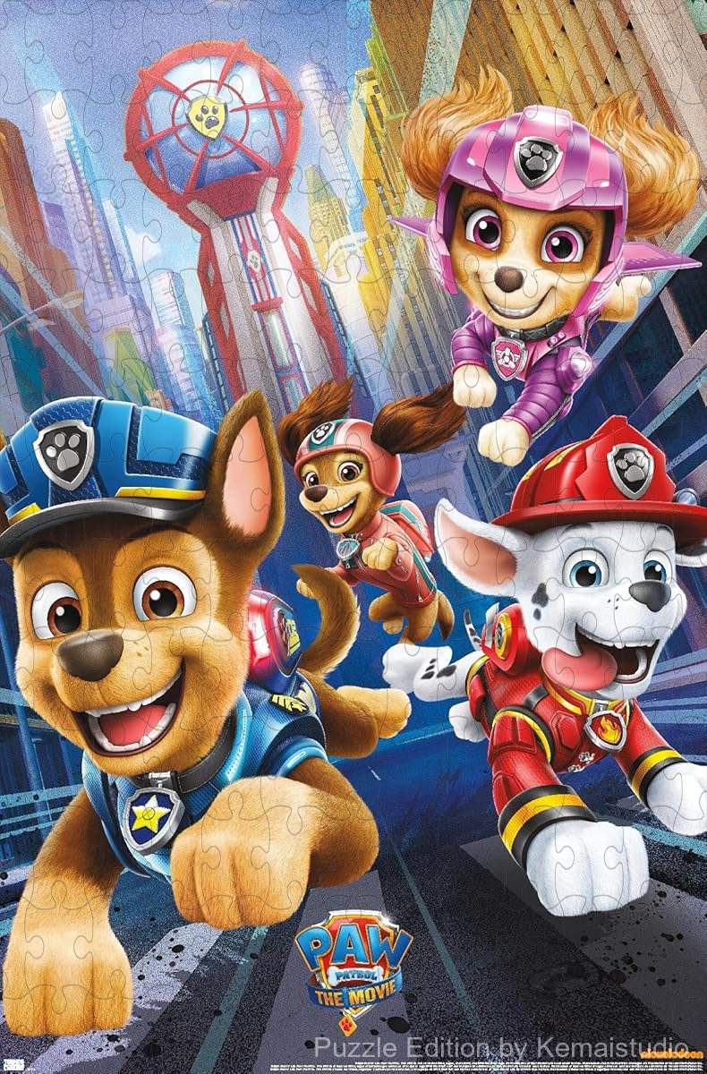 The Paw Patrol team is in action for a heroic movie moment